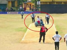 क्रिकेट की भीड़ में फंसी पति की कार, गुस्से में स्कूटी लेकर पिच तक पहुंची महिला